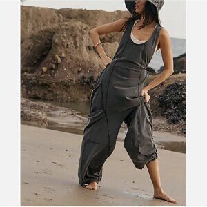 Free People Movement Washed Black Side Pockets Infinity Onesie